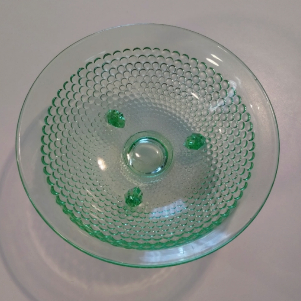 Depression Glass Hobnail Trifooted Bowl